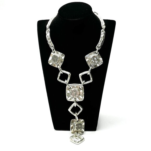 1980s Unsigned Orena Paris Brutalist Set—Silver-Tone Necklace & Earring Set—EUC - Picture 1 of 13